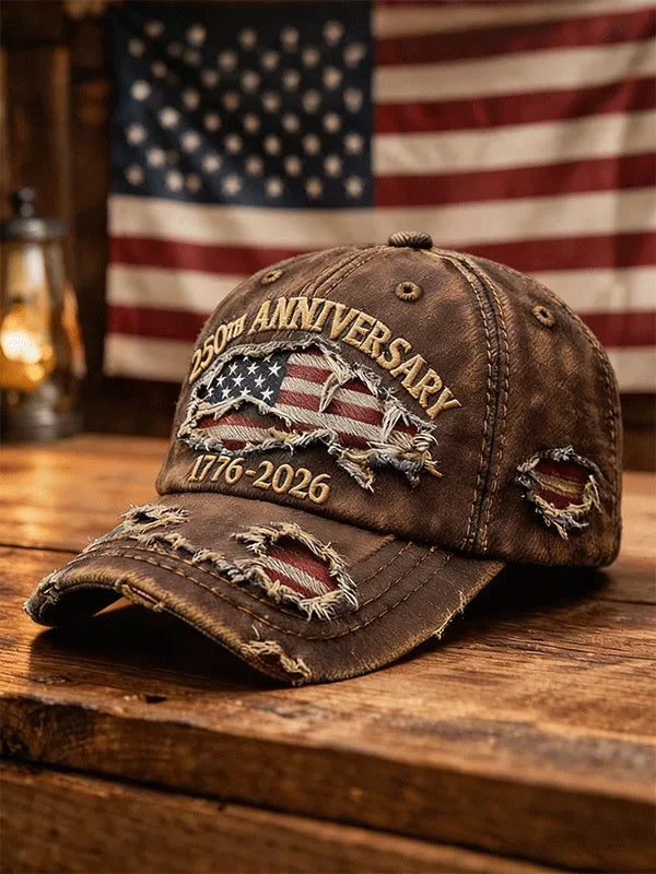 Vintage Distressed Denim USA 250th Anniversary Flag Baseball Cap