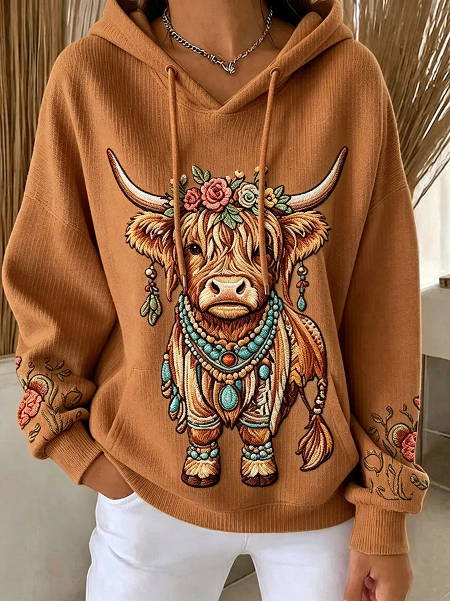 Women'S Western Highland Cow Printed Comfortable Hoodie