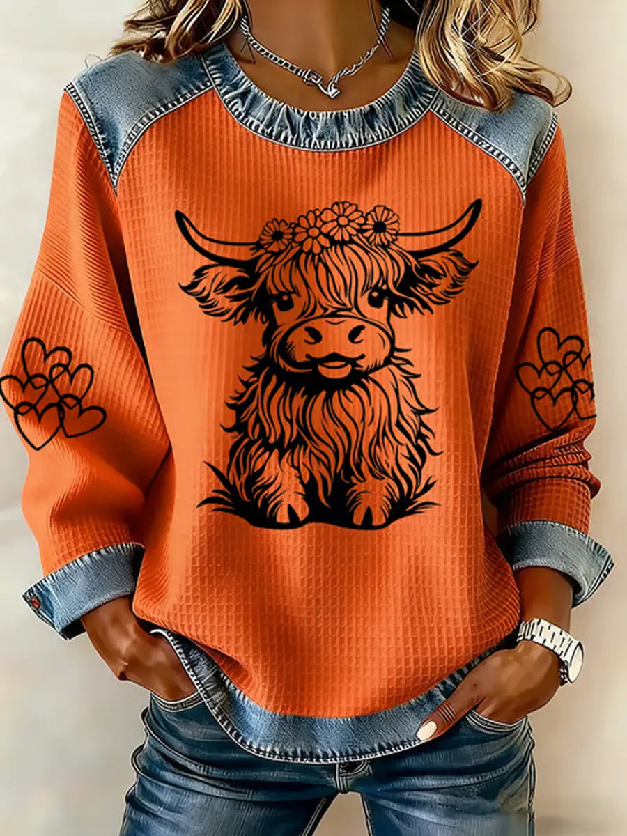 Women's Highland Cow Print Casual Top