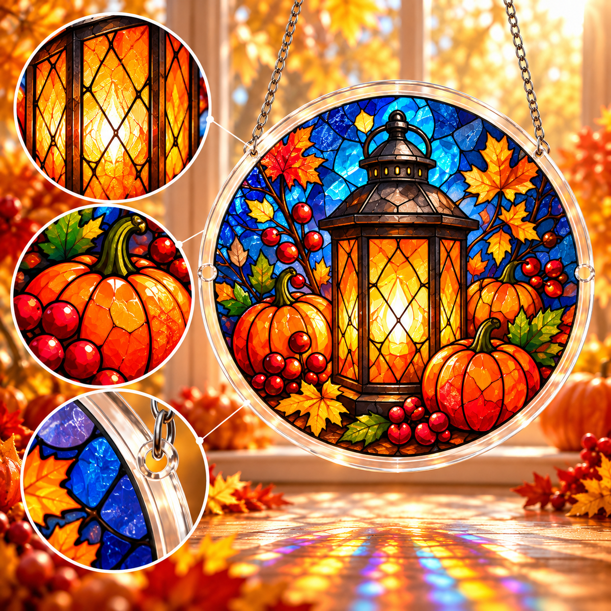 Tanksgiving Acrylic Jigsaw Puzzle Suncatcher - Golden Harvest Lantern