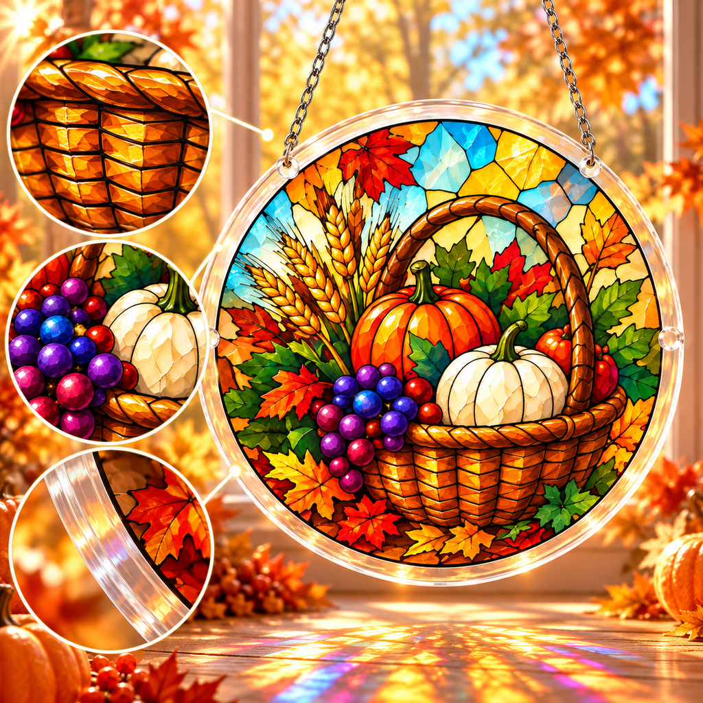 Tanksgiving Acrylic Jigsaw Puzzle Suncatcher -  Blessed Harvest Basket