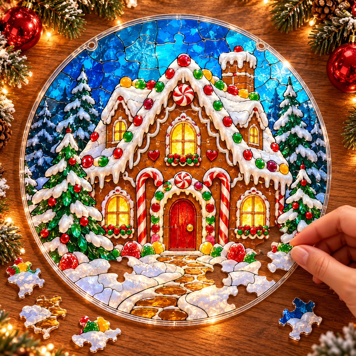 Christmas Acrylic Jigsaw Puzzle Suncatcher - Gingerbread House