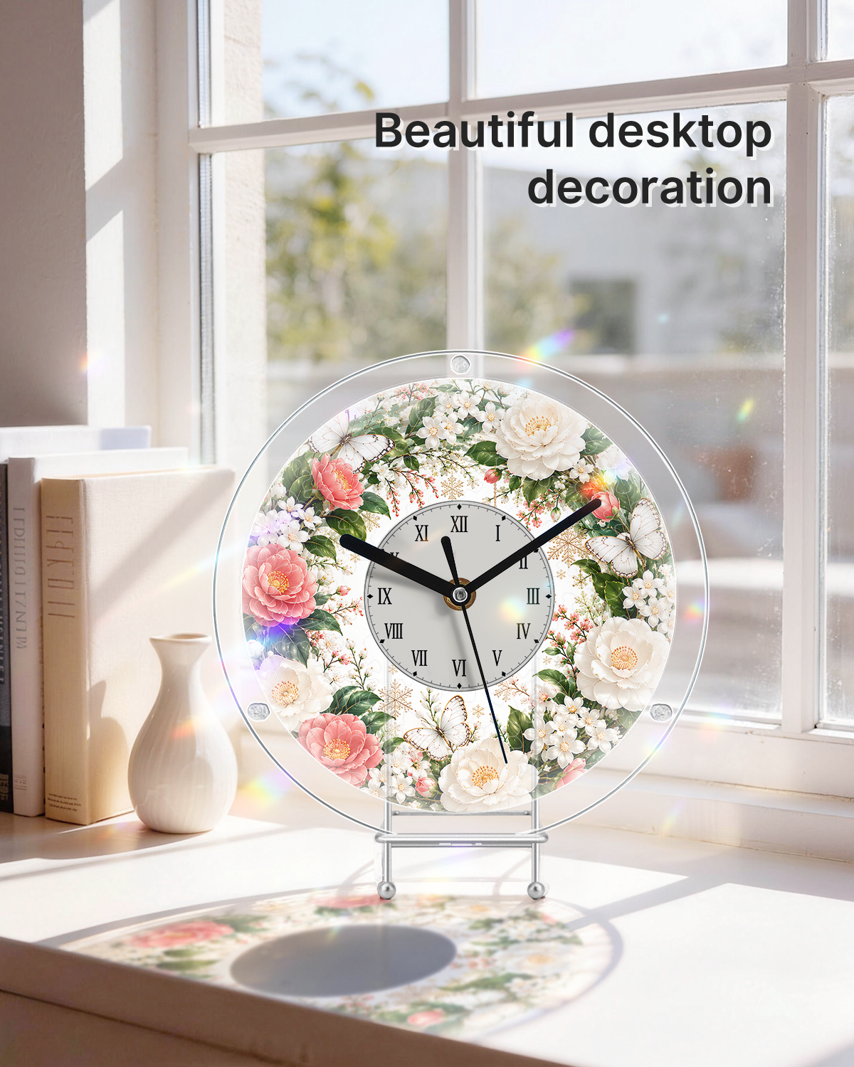 DIY Acrylic Puzzle Clock Kit - Pink White Roses