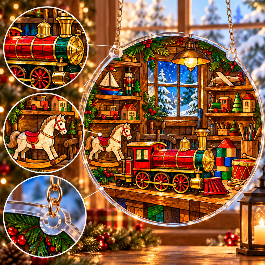 Christmas Acrylic Jigsaw Puzzle Suncatcher - Santa’s Toy Workshop