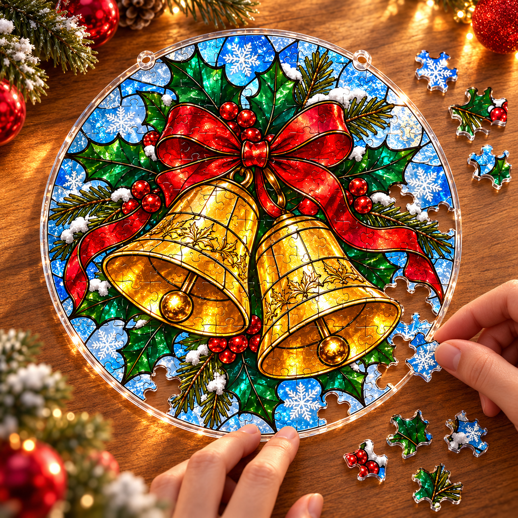Christmas Acrylic Jigsaw Puzzle Suncatcher - Bells & Holly