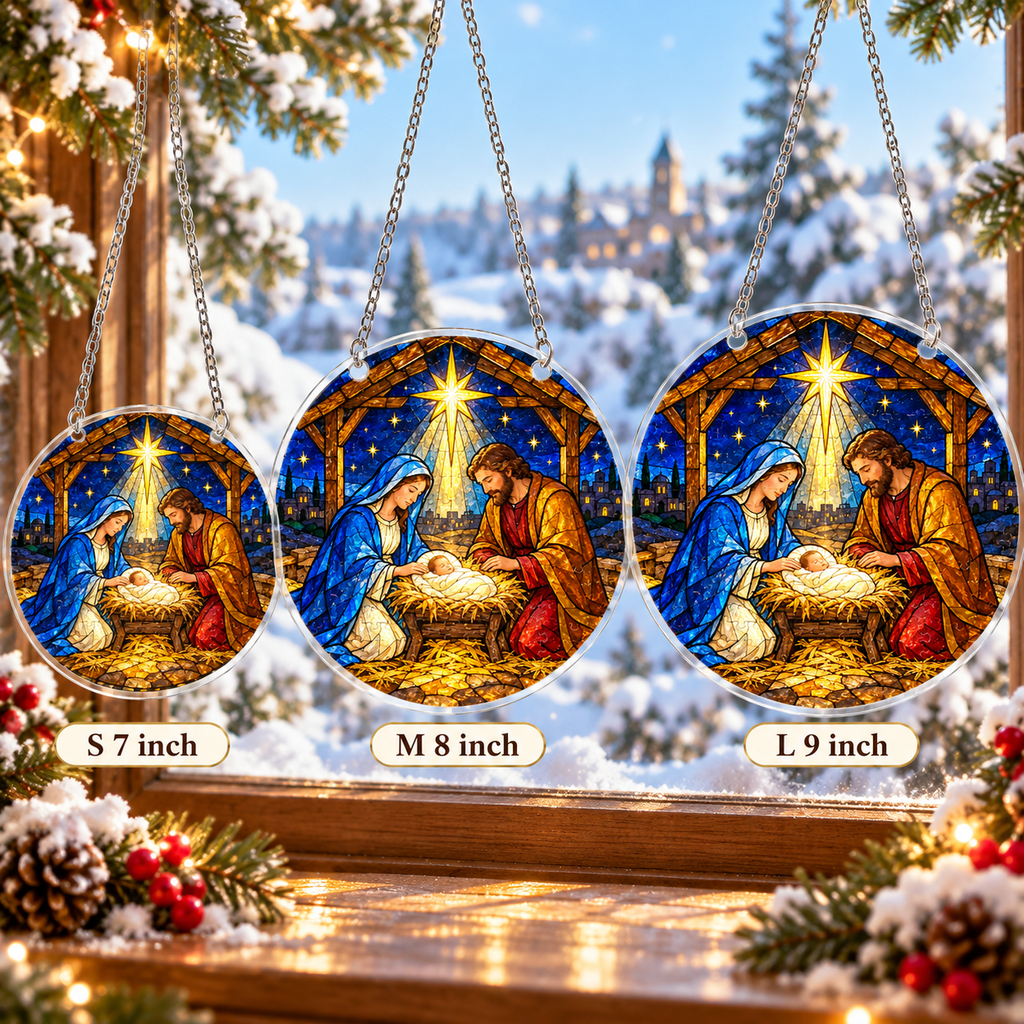 Christmas Acrylic Jigsaw Puzzle Suncatcher - Nativity Christmas Light
