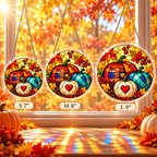 Tanksgiving Acrylic Jigsaw Puzzle Suncatcher - Plaid Pumpkin Hearts