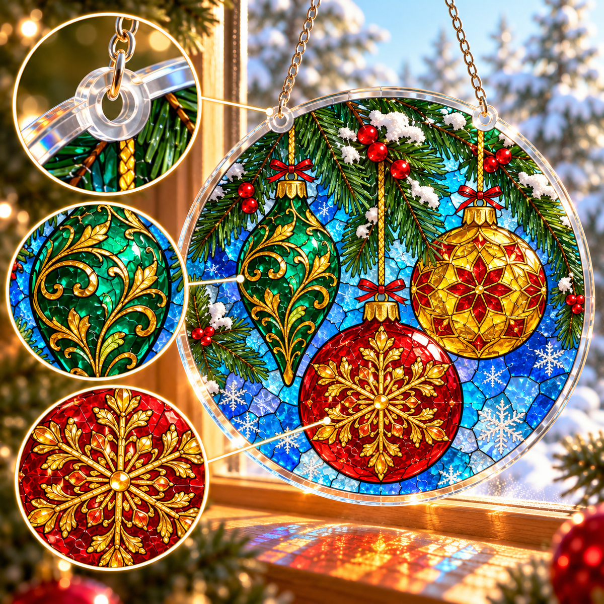 Christmas Acrylic Jigsaw Puzzle Suncatcher - Ornament Splendor