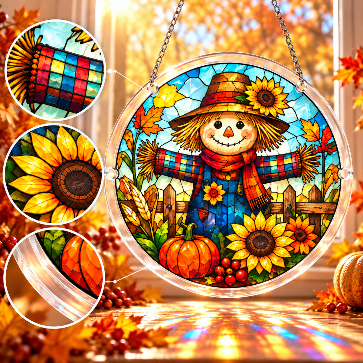 Tanksgiving Acrylic Jigsaw Puzzle Suncatcher - Autumn Scarecrow
