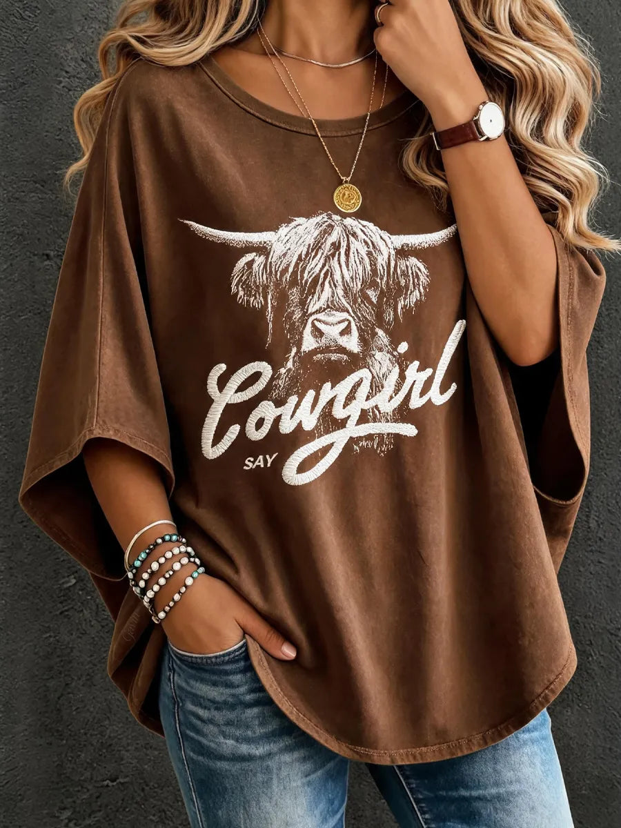 Women'S Western Highland Cow Printed Top