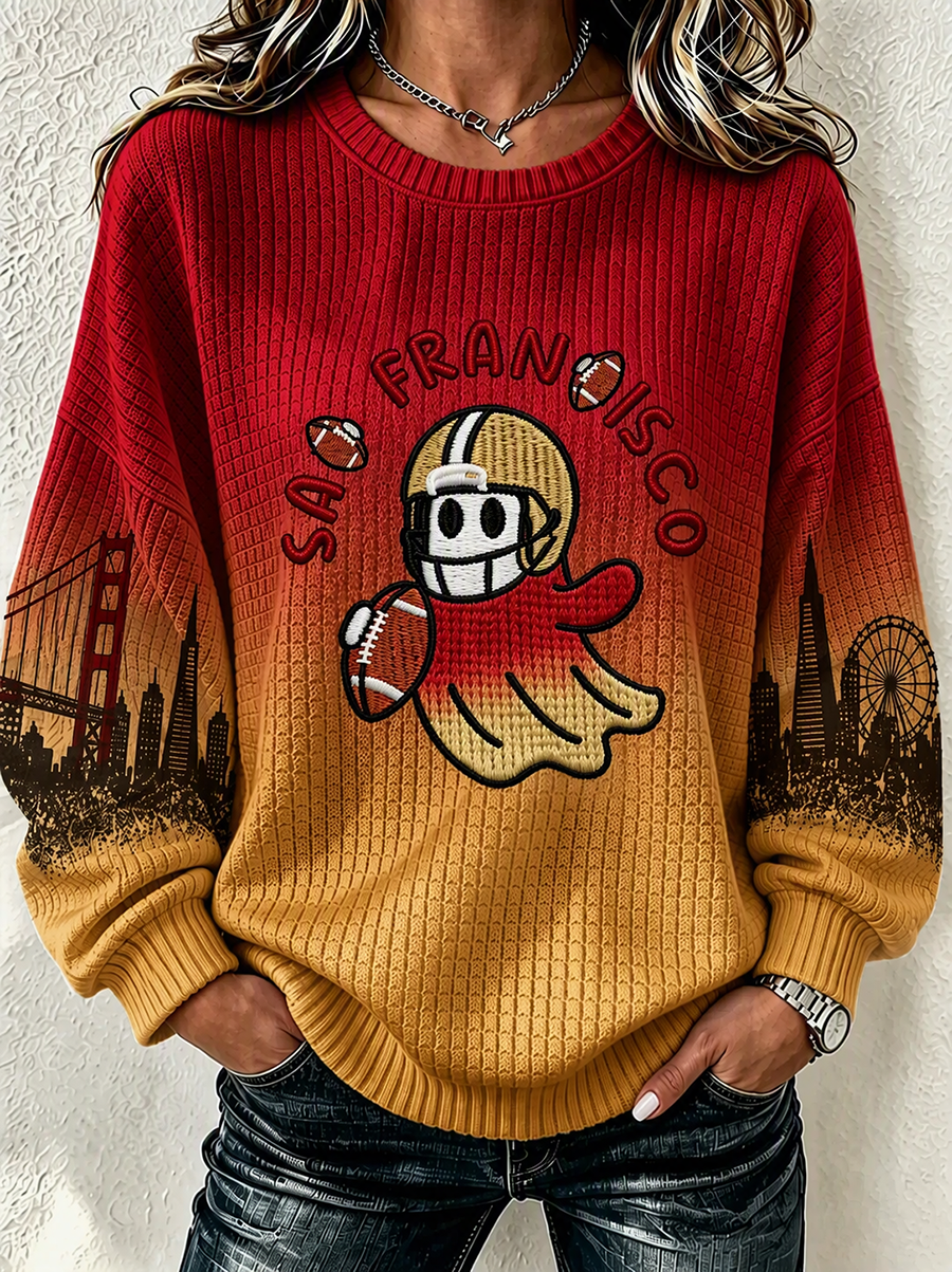 Women'S Football Print Long Sleeved Round Neck Sweatshirt