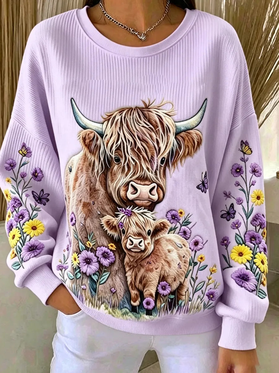 Women'S Highland Cow Flower Printed Top