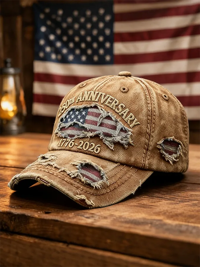 Vintage Distressed Denim USA 250th Anniversary Flag Baseball Cap