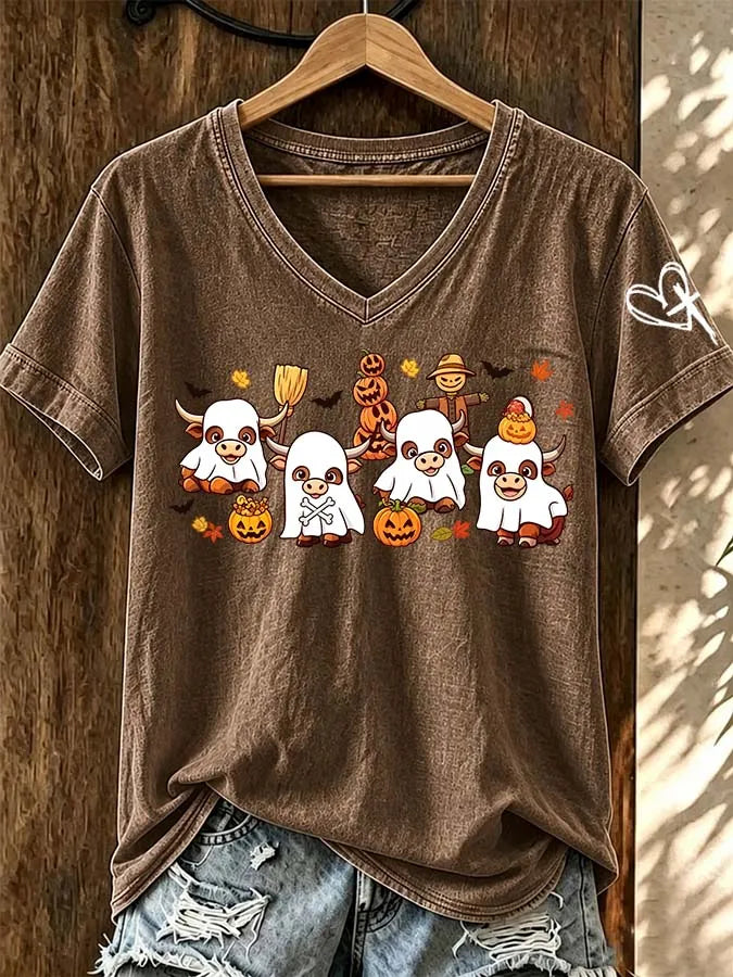 Women'S Western Style Highland Cow Cross Printed Top