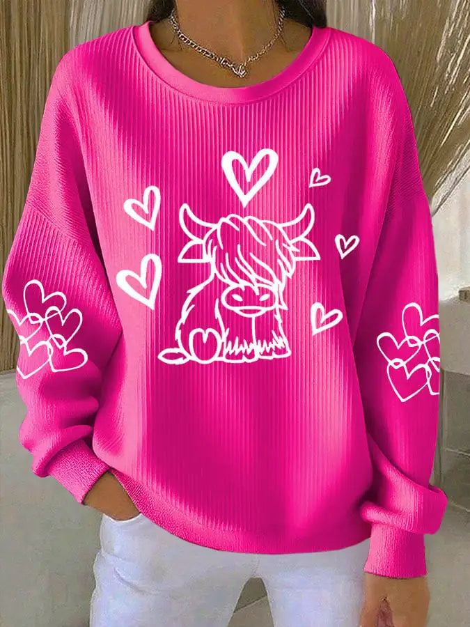 Women'S Highland Cow Printed Casual Sweatshirt