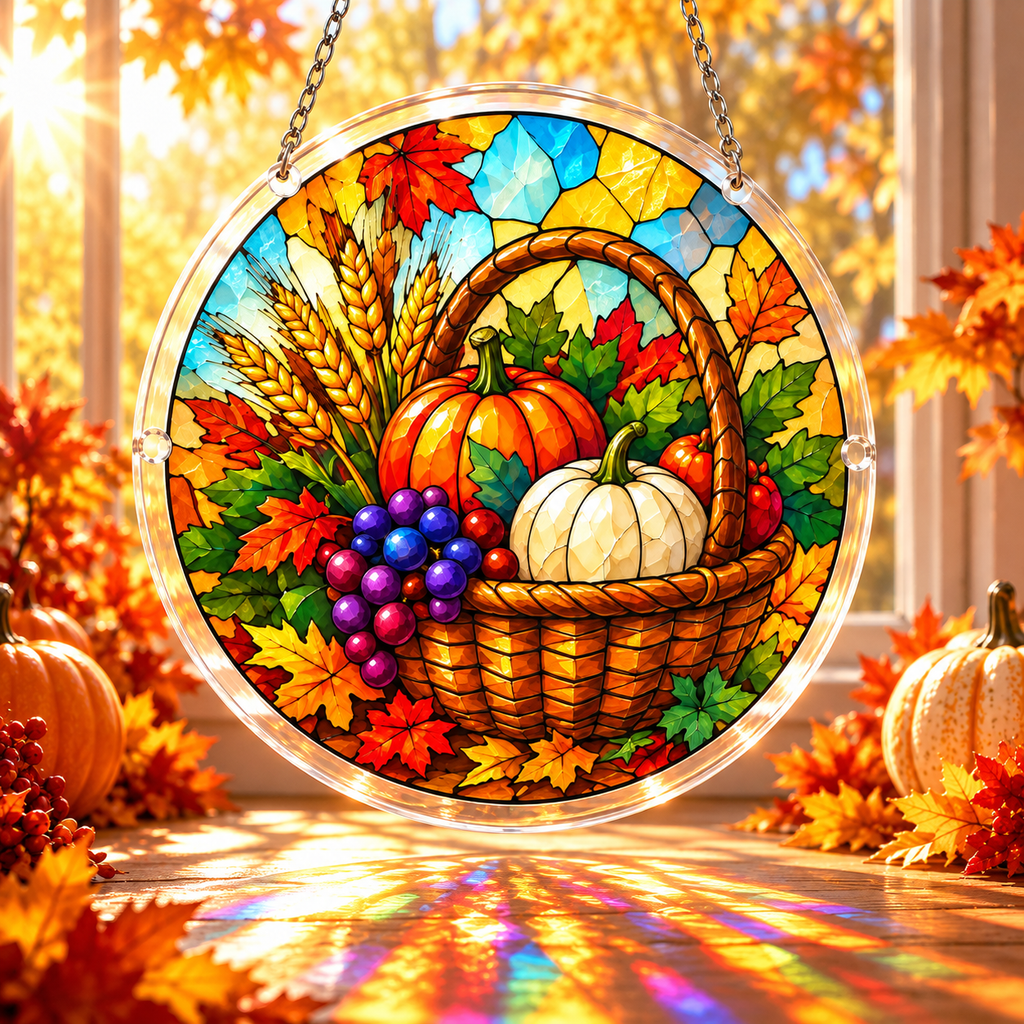 Tanksgiving Acrylic Jigsaw Puzzle Suncatcher -  Blessed Harvest Basket