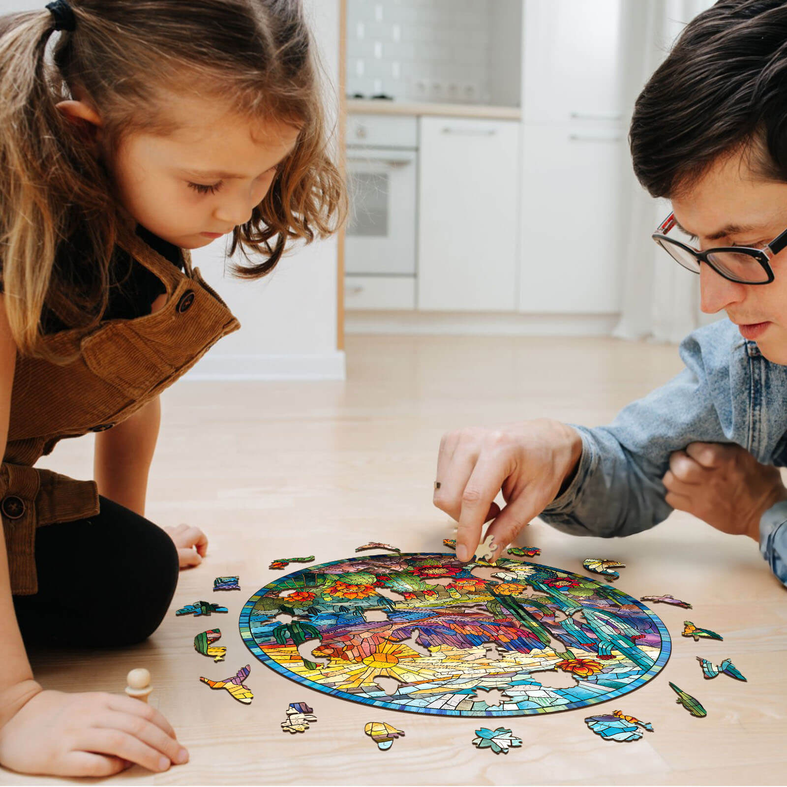 Stained Glass Cactus Wooden Jigsaw Puzzle