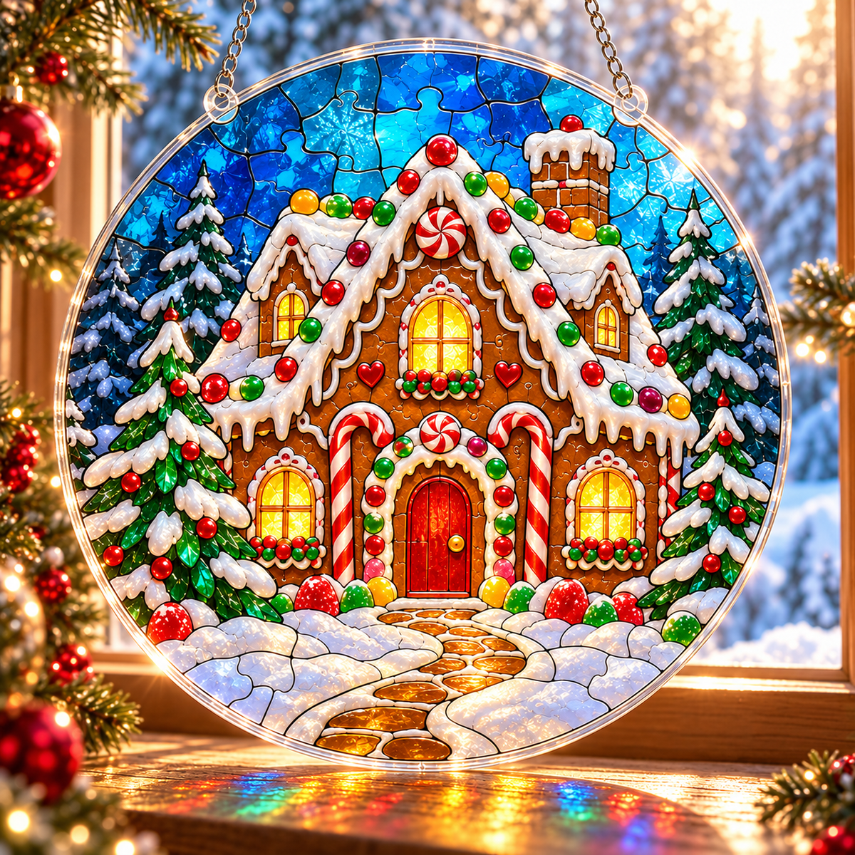 Christmas Acrylic Jigsaw Puzzle Suncatcher - Gingerbread House