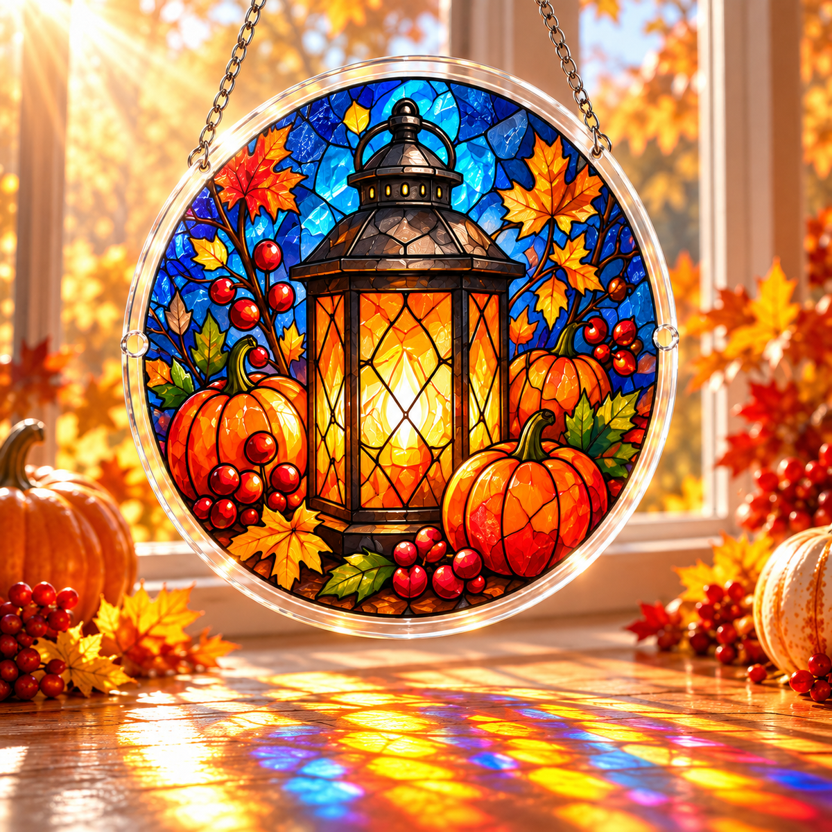 Tanksgiving Acrylic Jigsaw Puzzle Suncatcher - Golden Harvest Lantern
