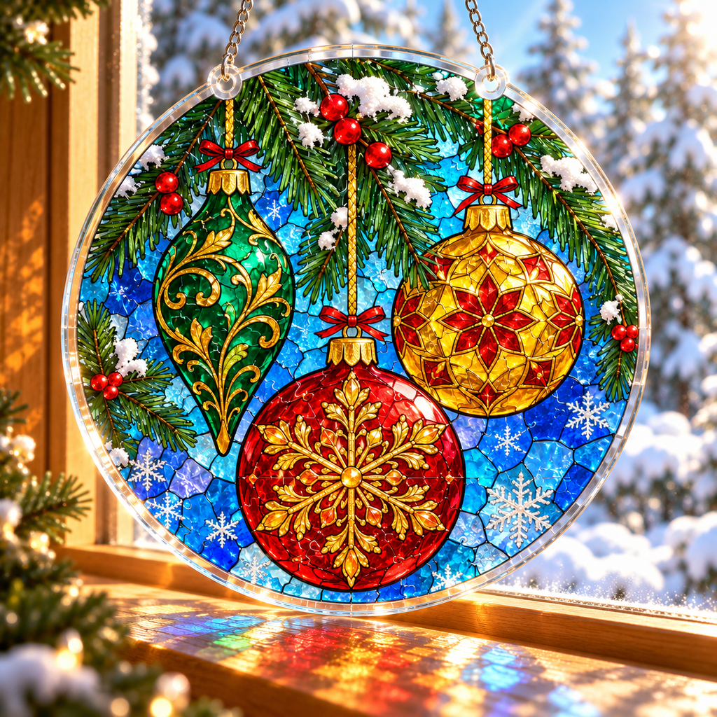 Christmas Acrylic Jigsaw Puzzle Suncatcher - Ornament Splendor