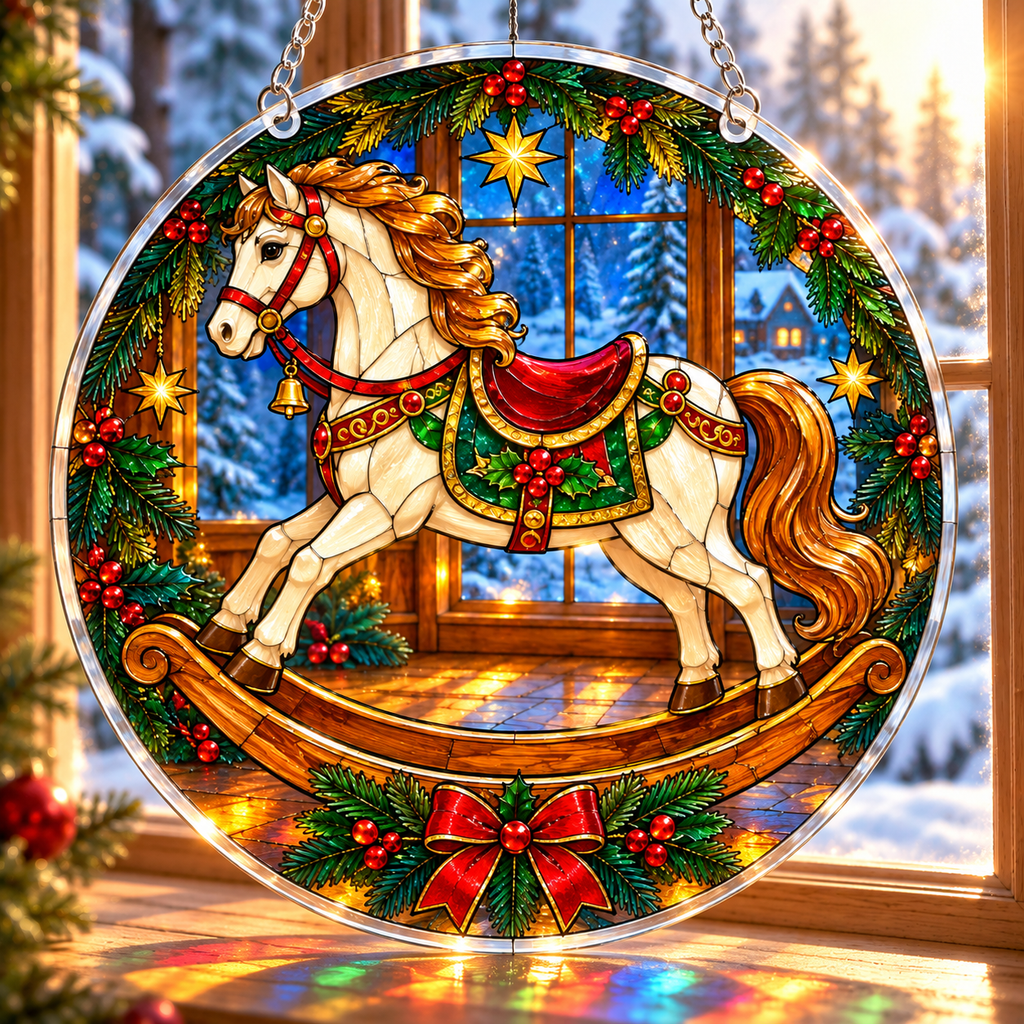 Christmas Acrylic Jigsaw Puzzle Suncatcher - Rocking Horse