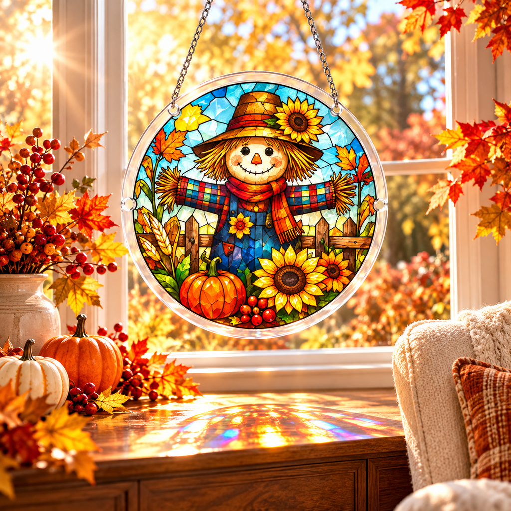 Tanksgiving Acrylic Jigsaw Puzzle Suncatcher - Autumn Scarecrow
