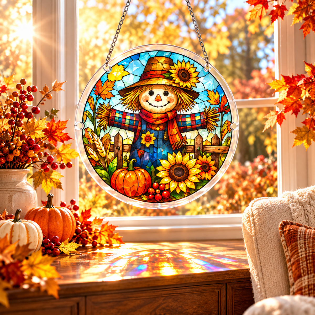 Tanksgiving Acrylic Jigsaw Puzzle Suncatcher - Autumn Scarecrow