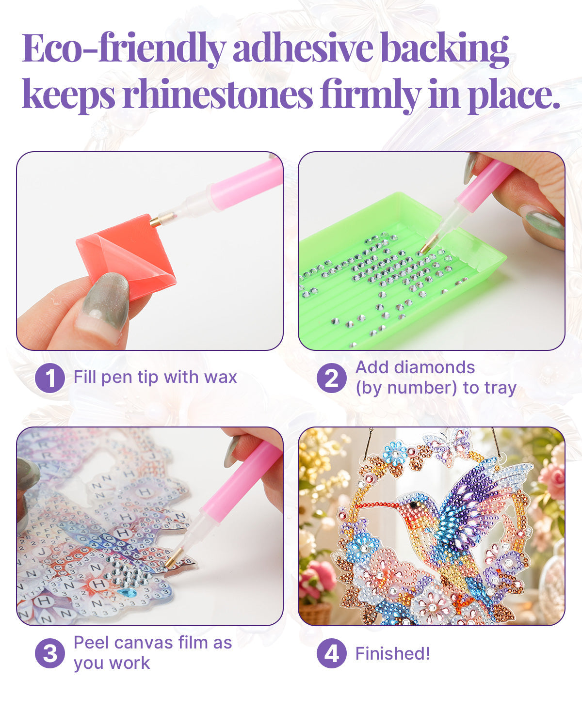 5D DIY Diamond Painting Suncatcher Kit - Hummingbird Floral Wreath