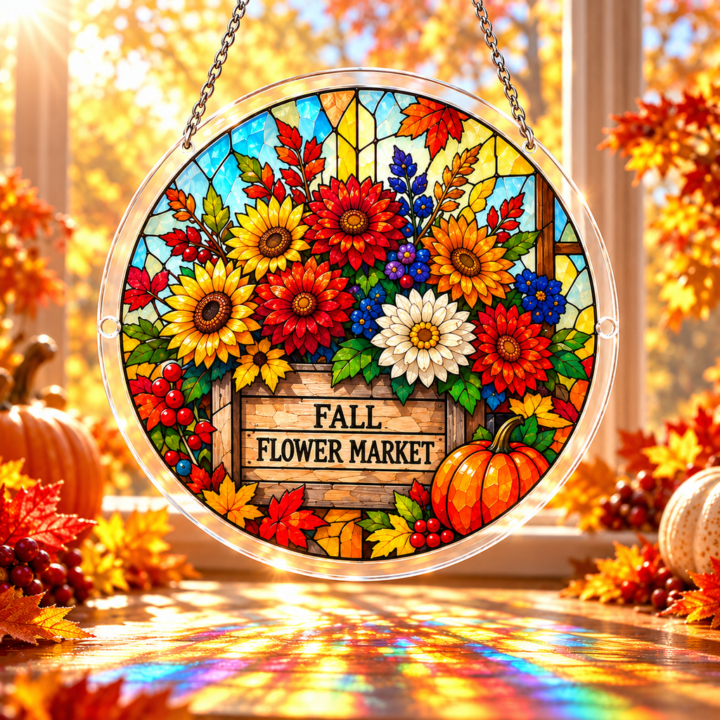 Tanksgiving Acrylic Jigsaw Puzzle Suncatcher -  Fall Flower Market