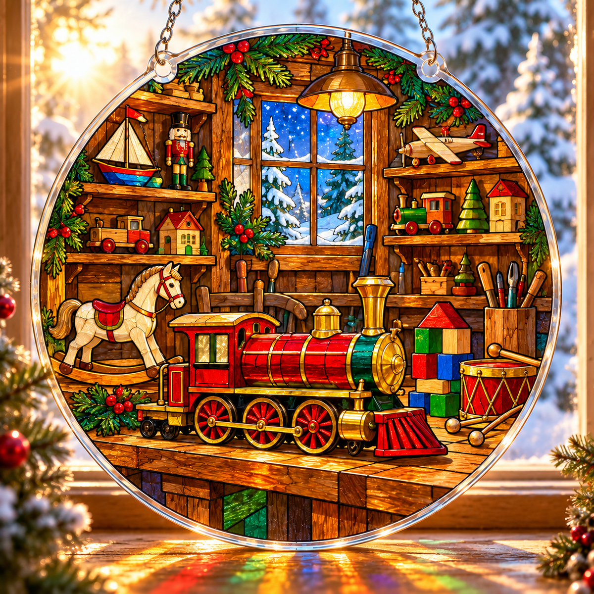 Christmas Acrylic Jigsaw Puzzle Suncatcher - Santa’s Toy Workshop