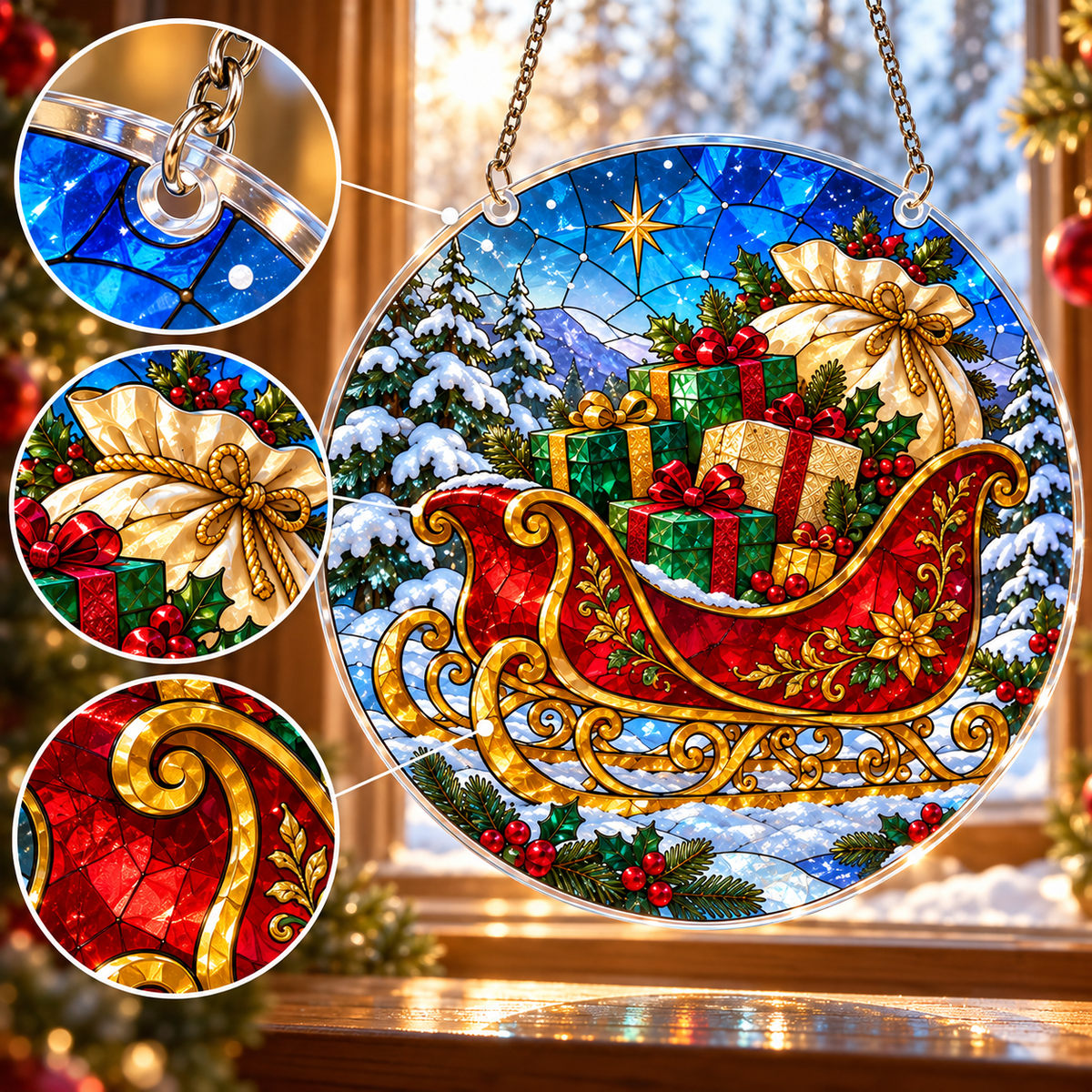 Christmas Acrylic Jigsaw Puzzle Suncatcher - Santa’s Gift Sleigh