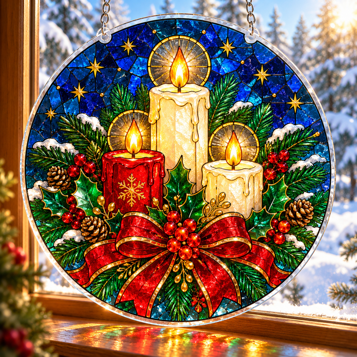 Christmas Acrylic Jigsaw Puzzle Suncatcher - Candle Blessings