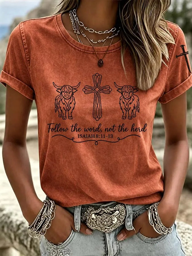 Women'S Western Highland Cow Cross Printed T-Shirt