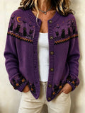 Women'S Black Cat Halloween Art Print Sweater Cardigan
