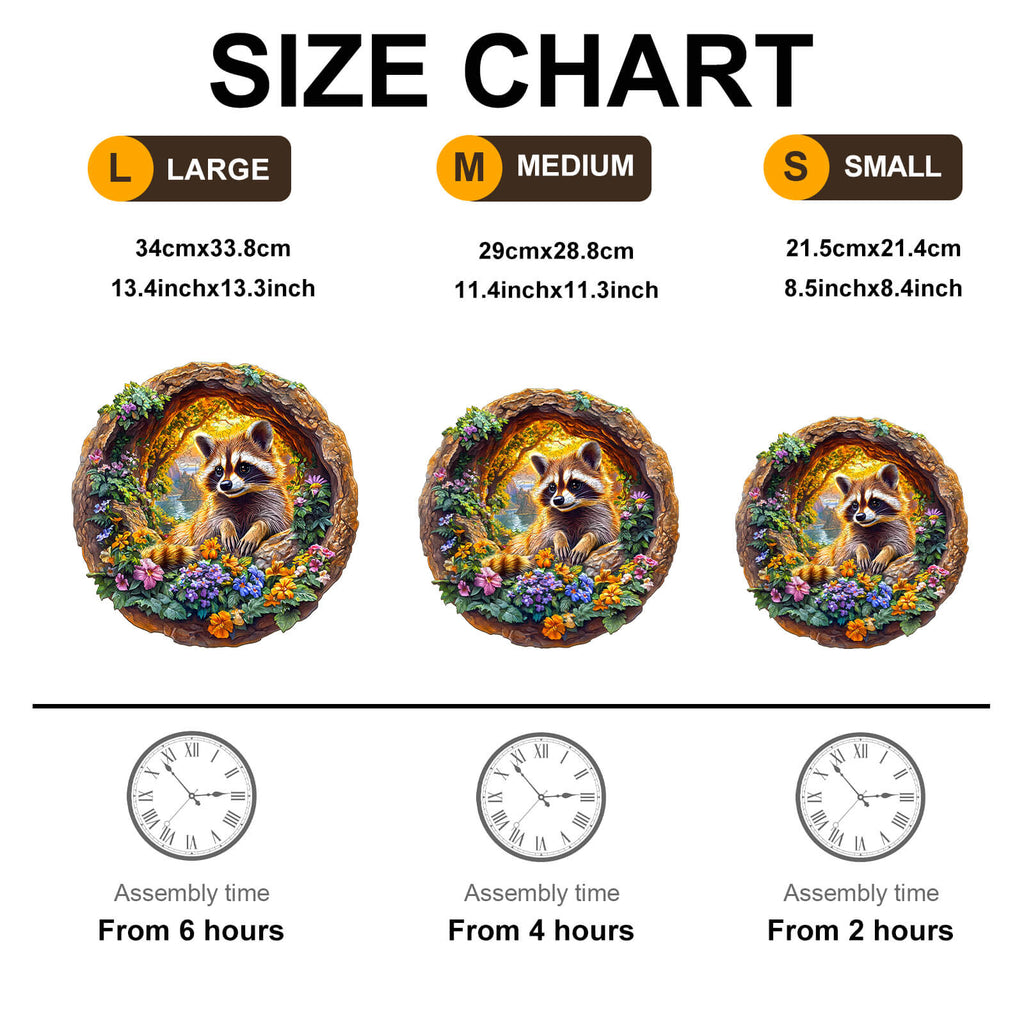 3D Raccoon on Vacation Wooden Jigsaw Puzzle