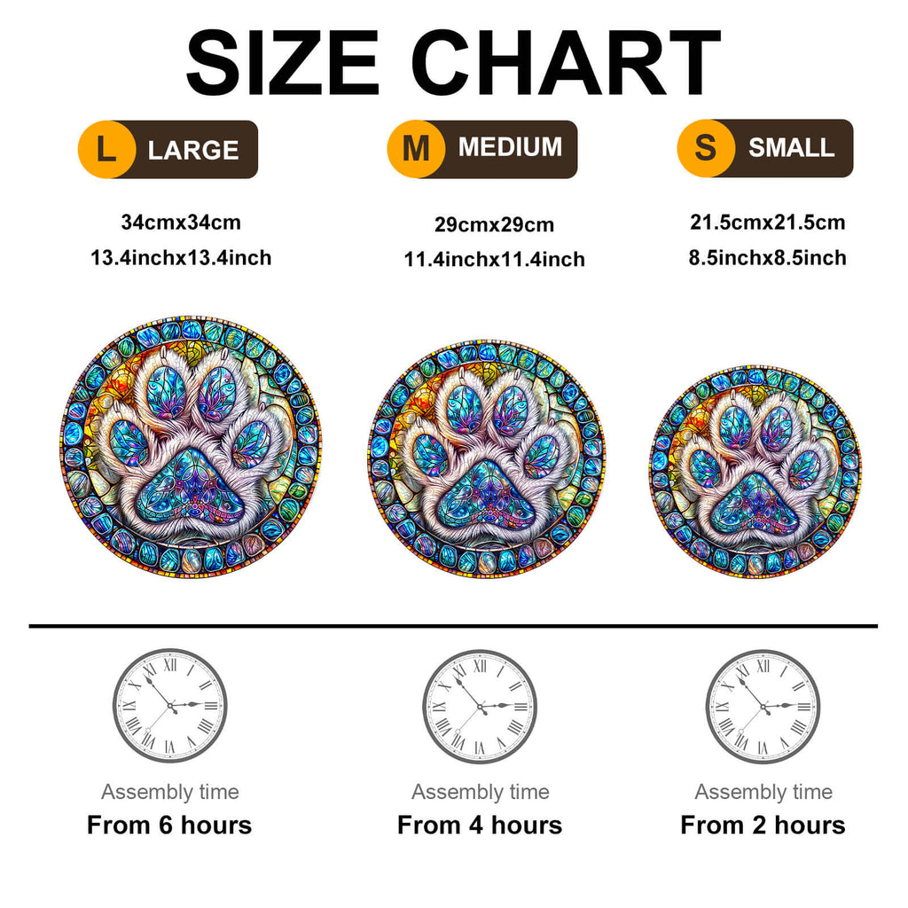 Stained glass paw prints Wooden Jigsaw Puzzle
