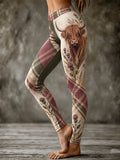 Women'S Plaid Highland Cow Print Western Leggings
