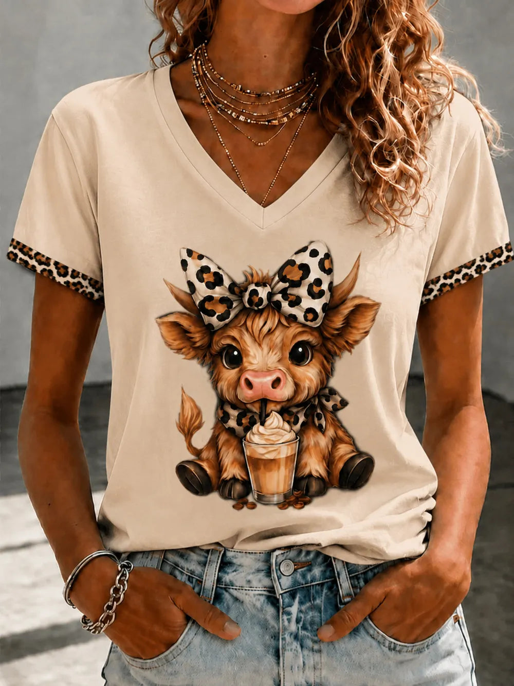 Women's Highland Cow Print Casual T-shirt