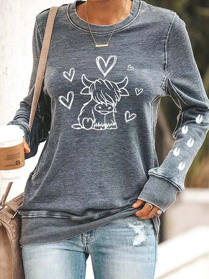 Women's Casual Highland Cow Print Short Sleeve T-Shirt
