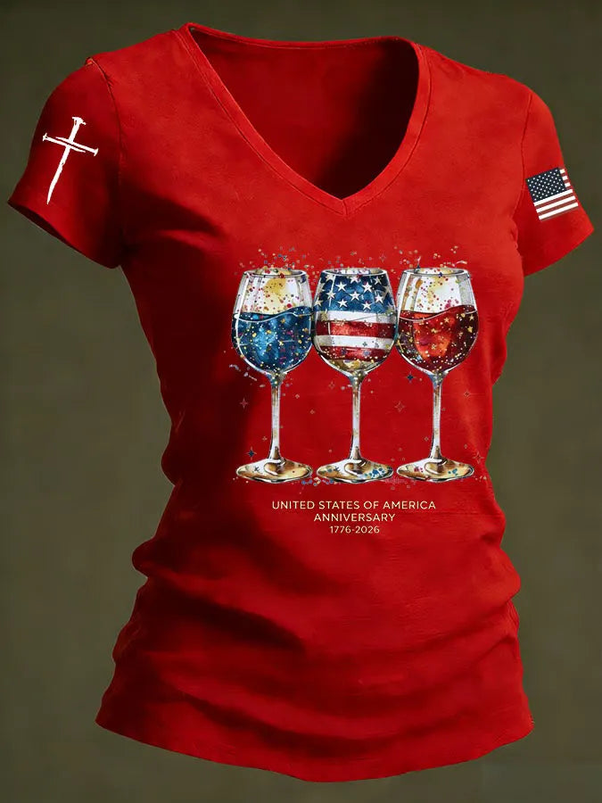 Women'S Independence Day 250Th Anniversary Printed V-Neck T-Shirt