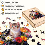 Flower Bag Cat Wooden Jigsaw Puzzle