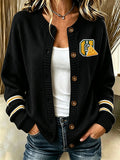 Women'S Casual Football Print Knitted Cardigan Top
