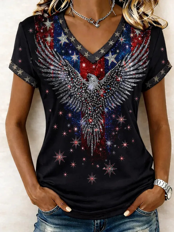 Women'S Independence Day 250Th Anniversary Printed V-Neck T-Shirt