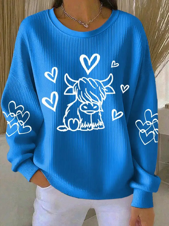 Women'S Highland Cow Printed Casual Sweatshirt