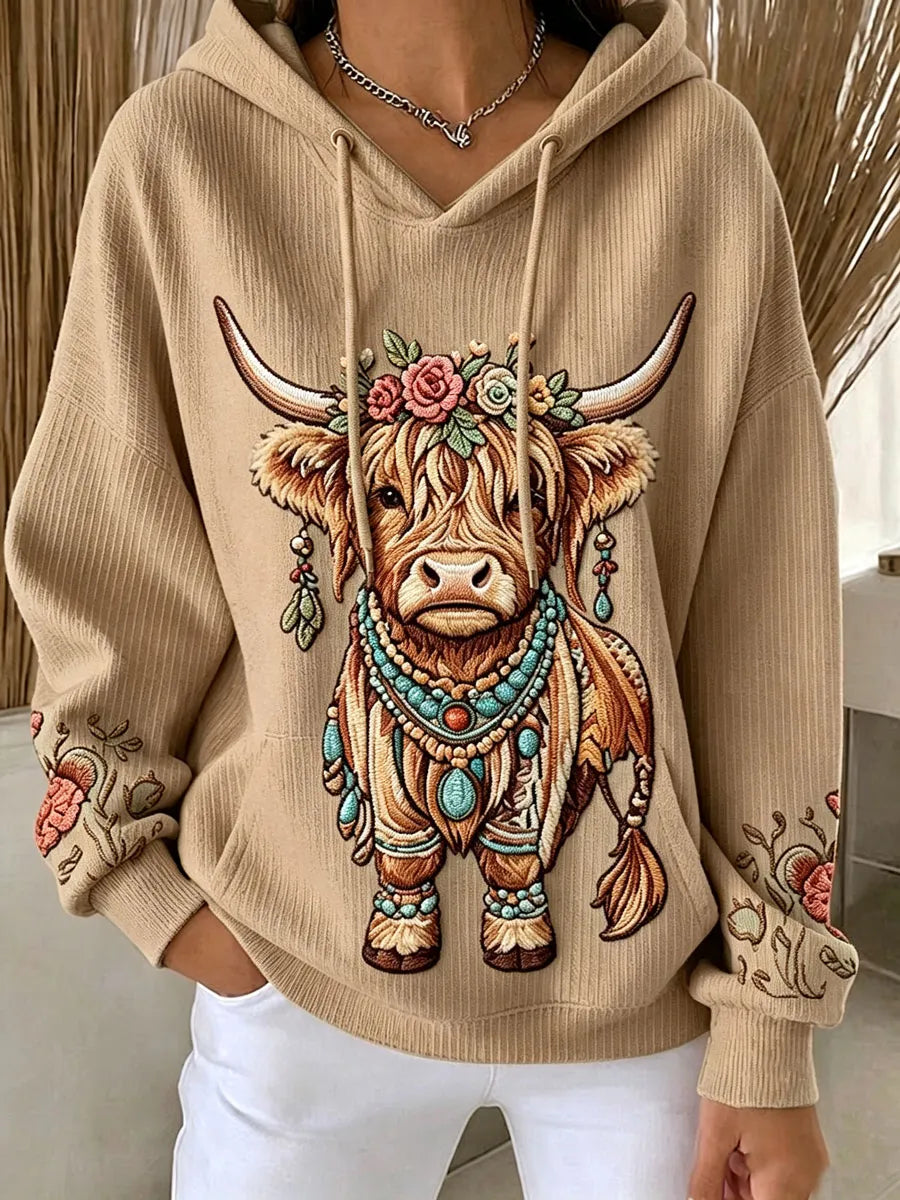 Women'S Western Highland Cow Printed Comfortable Hoodie