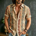 Men's Vacation Hippie Embroidered Print Short-sleeved Shirt