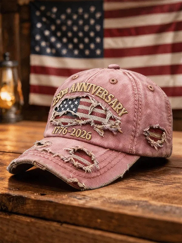 Vintage Distressed Denim USA 250th Anniversary Flag Baseball Cap