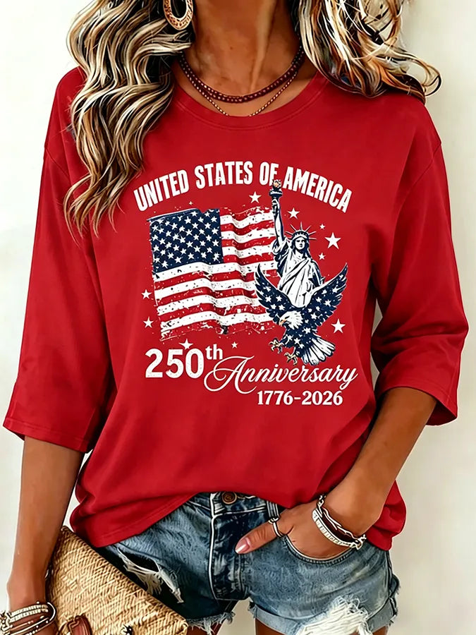 Women's Anniversary 1776-2026 Eagle Statue Of Liberty Tie Dye Tee