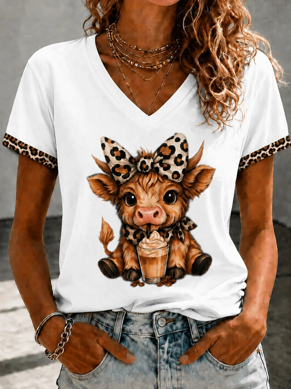 Women's Highland Cow Print Casual T-shirt