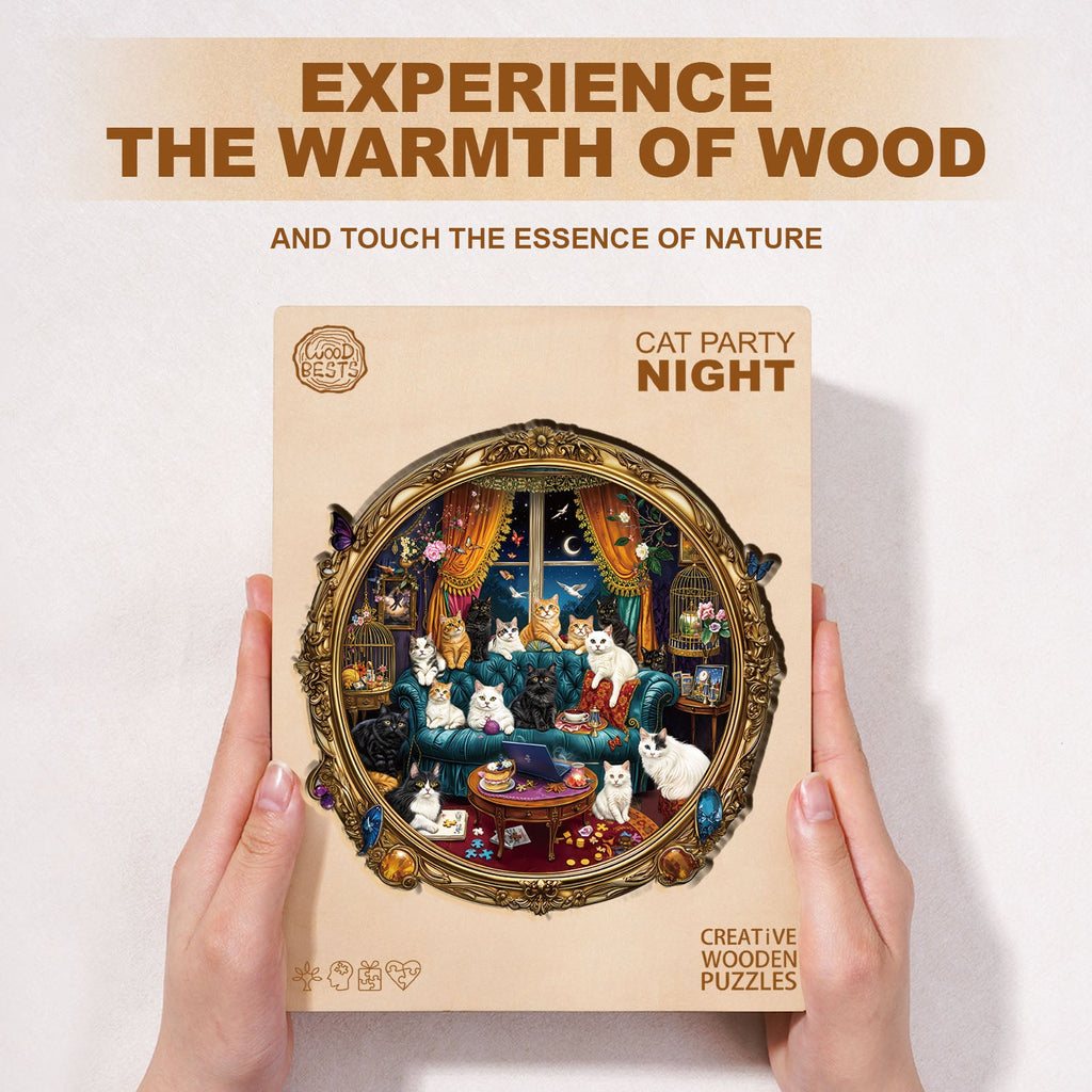 Cat Party Night Wooden Jigsaw Puzzle